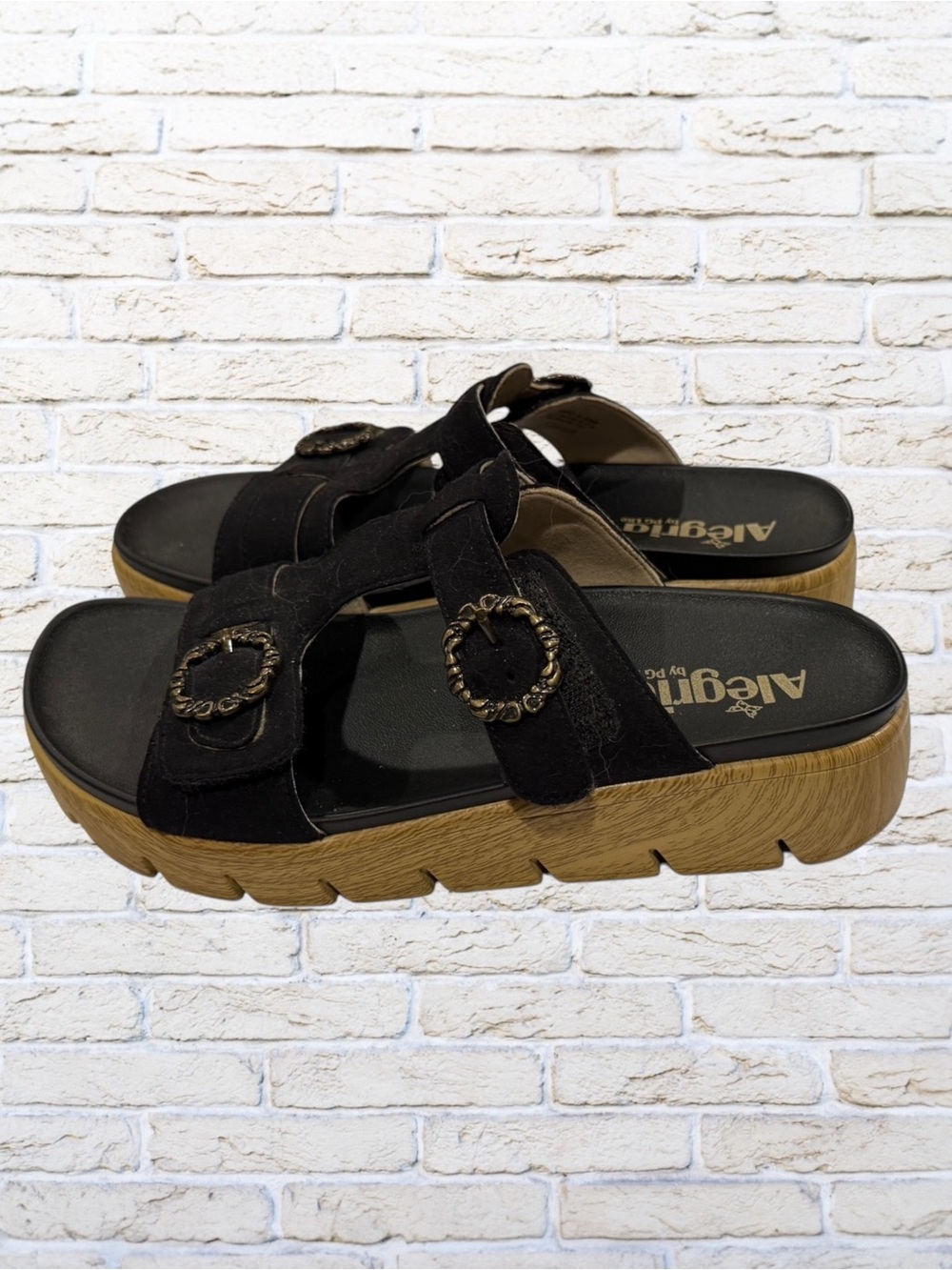 ALEGRIA Vita Slide Sandal Black Suede Sz 37, 7